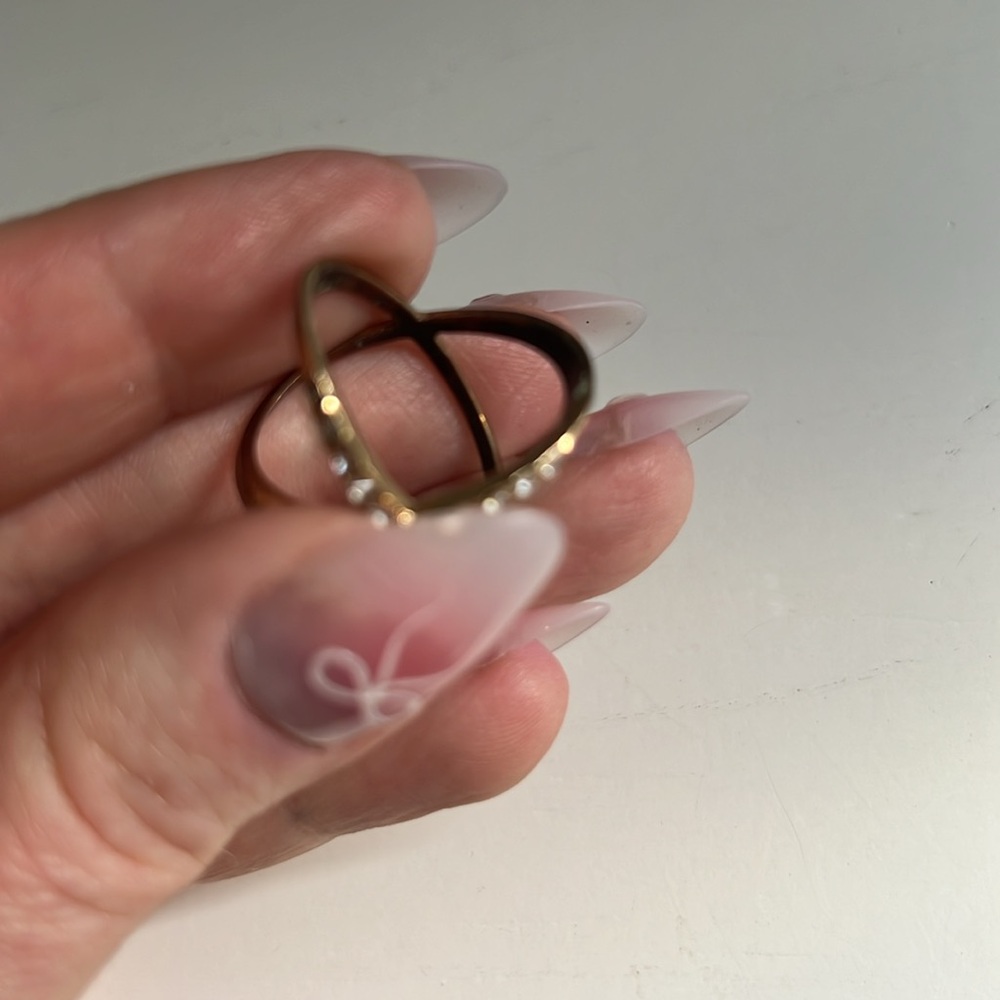 Pave Gold Crystal x ring size 7 - Picture 13 of 14